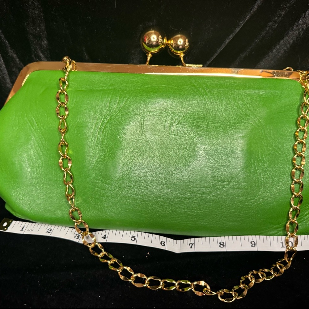 Jana Feifer Green Leather Clutch with Gold Chain new without tags